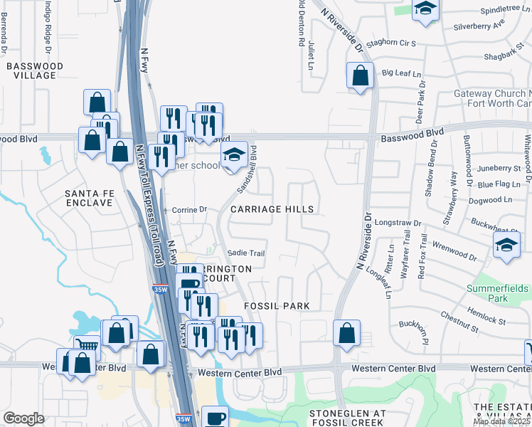 map of restaurants, bars, coffee shops, grocery stores, and more near 3228 Crofton Drive in Fort Worth