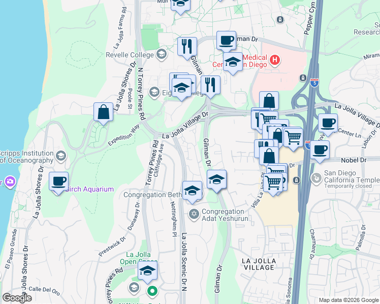 map of restaurants, bars, coffee shops, grocery stores, and more near 8871 Caminito Primavera in San Diego