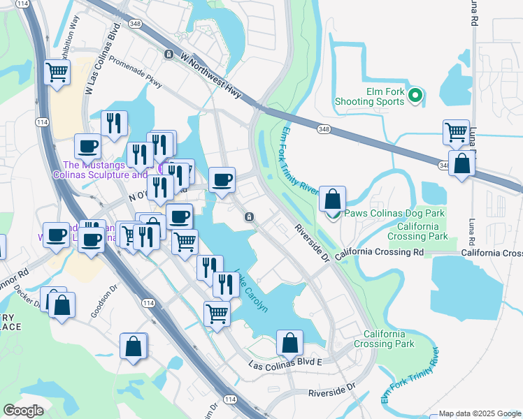 map of restaurants, bars, coffee shops, grocery stores, and more near 652 Dalton Lane in Irving