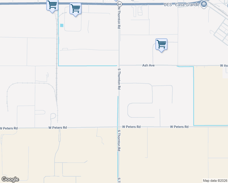 map of restaurants, bars, coffee shops, grocery stores, and more near 83 South Thornton Road in Casa Grande