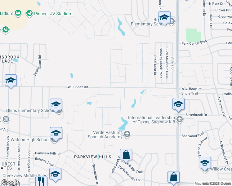 map of restaurants, bars, coffee shops, grocery stores, and more near 4991 Wj Boaz Road in Fort Worth