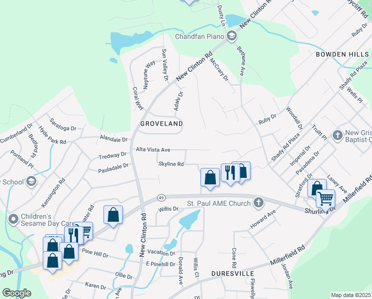 map of restaurants, bars, coffee shops, grocery stores, and more near 2884 Alta Vista Avenue in Macon
