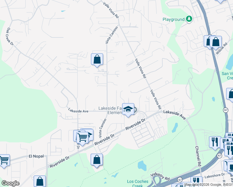 map of restaurants, bars, coffee shops, grocery stores, and more near 11889 Vista Coyote in Lakeside