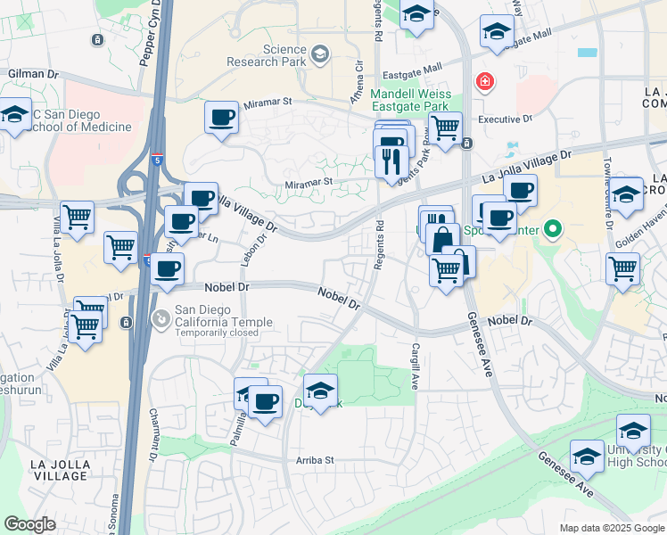 map of restaurants, bars, coffee shops, grocery stores, and more near 3969 Mahaila Avenue in San Diego