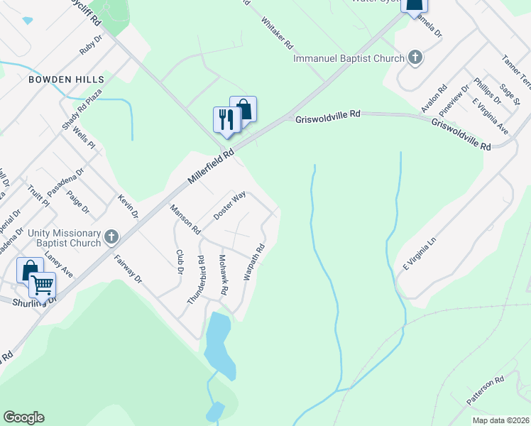 map of restaurants, bars, coffee shops, grocery stores, and more near 3567 Doster Way in Macon