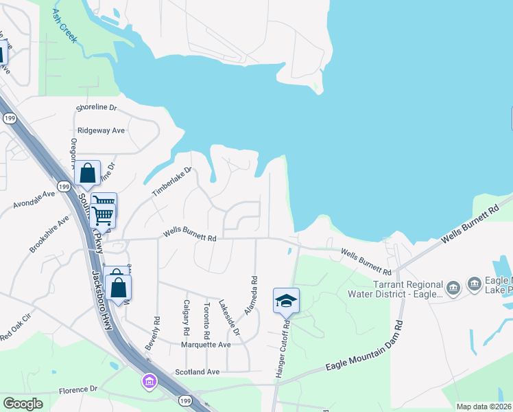 map of restaurants, bars, coffee shops, grocery stores, and more near 437 Timberlake Drive in Azle