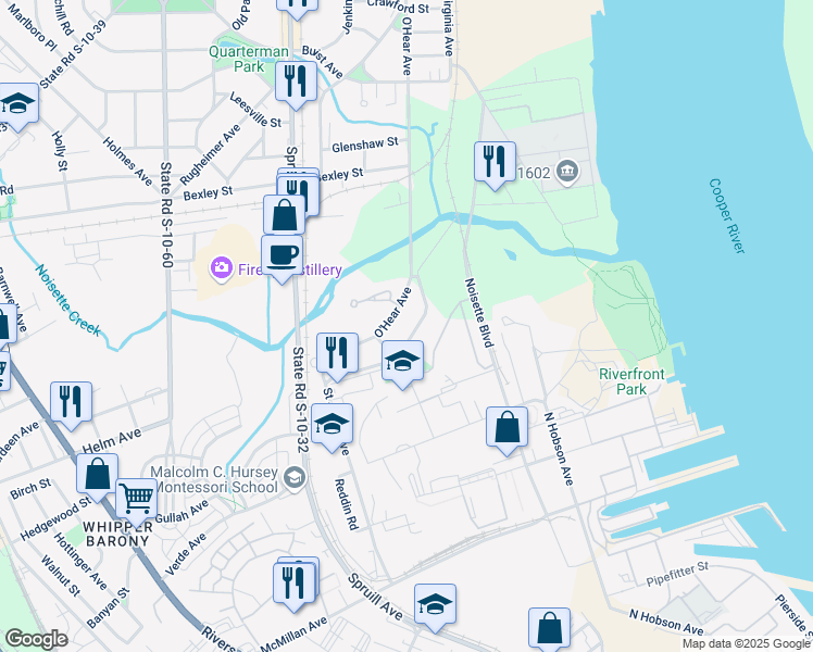 map of restaurants, bars, coffee shops, grocery stores, and more near 4143 Saint Johns Avenue in North Charleston