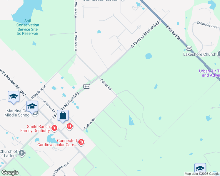 map of restaurants, bars, coffee shops, grocery stores, and more near 530 Cullins Road in Rockwall