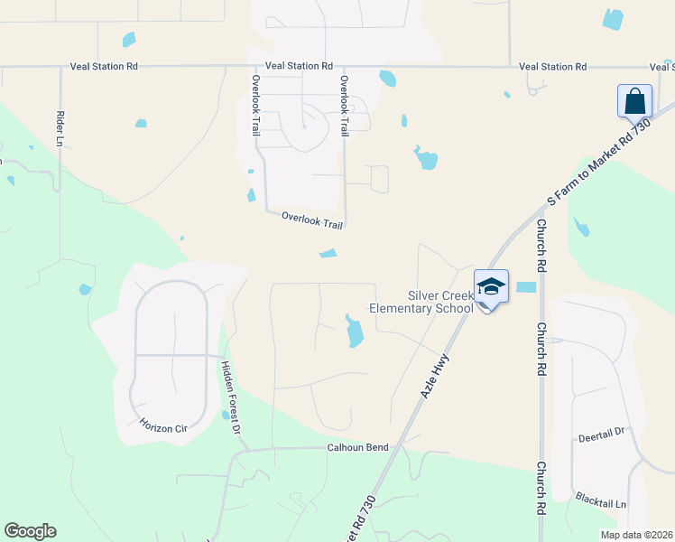 map of restaurants, bars, coffee shops, grocery stores, and more near 199 Overlook Trail in Azle