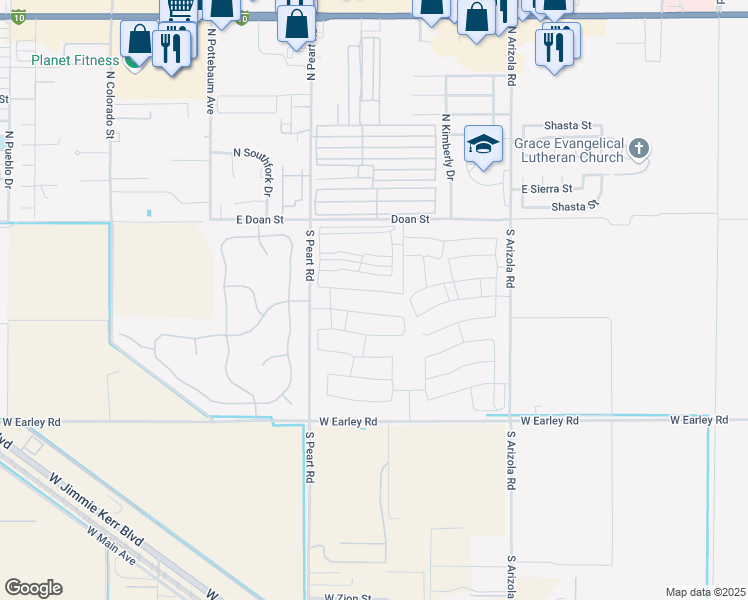 map of restaurants, bars, coffee shops, grocery stores, and more near 1571 East Fletcher Drive in Casa Grande