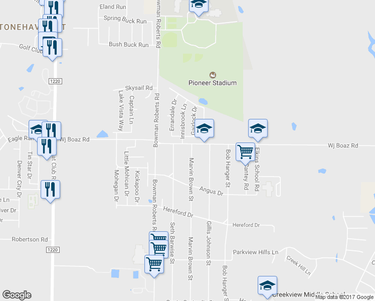 map of restaurants, bars, coffee shops, grocery stores, and more near 7325 Marvin Brown Street in Fort Worth