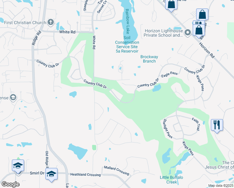 map of restaurants, bars, coffee shops, grocery stores, and more near 601 Country Club Drive in Heath