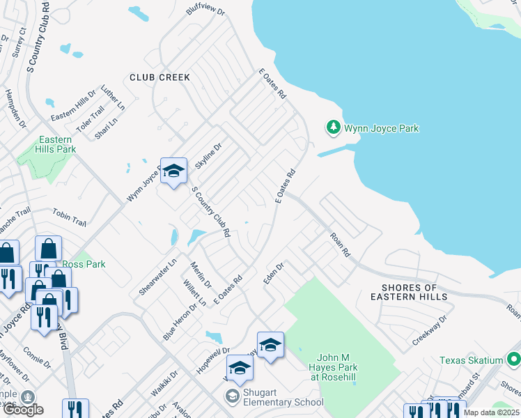 map of restaurants, bars, coffee shops, grocery stores, and more near 4410 Rosehill Road in Garland