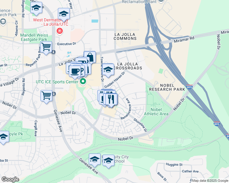 map of restaurants, bars, coffee shops, grocery stores, and more near 5512 Renaissance Avenue in San Diego