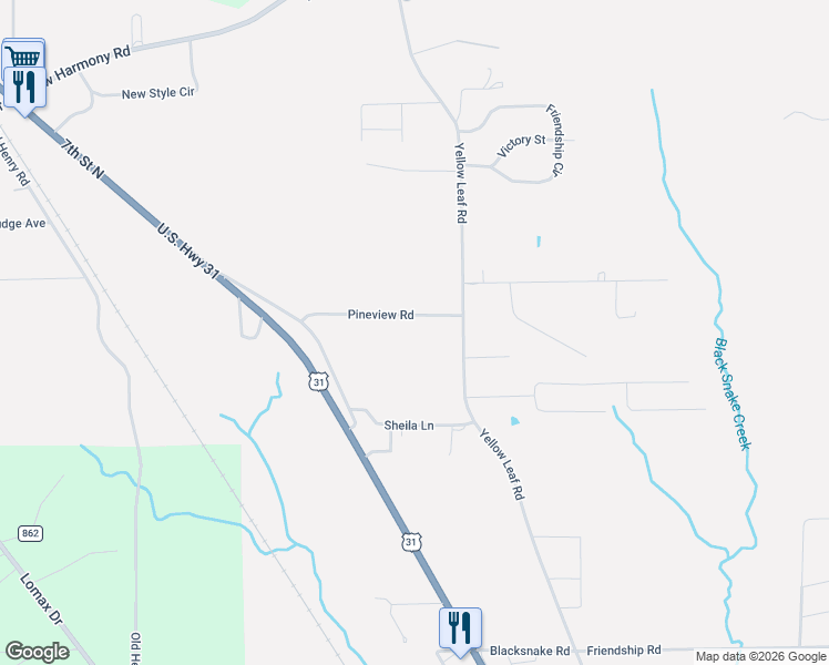 map of restaurants, bars, coffee shops, grocery stores, and more near 501 Pineview Road in Clanton