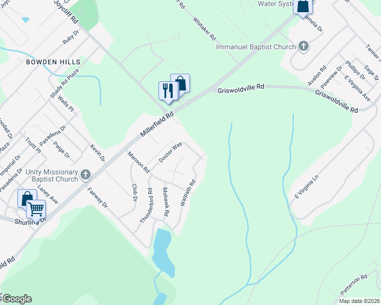 map of restaurants, bars, coffee shops, grocery stores, and more near 3567 Doster Way in Macon