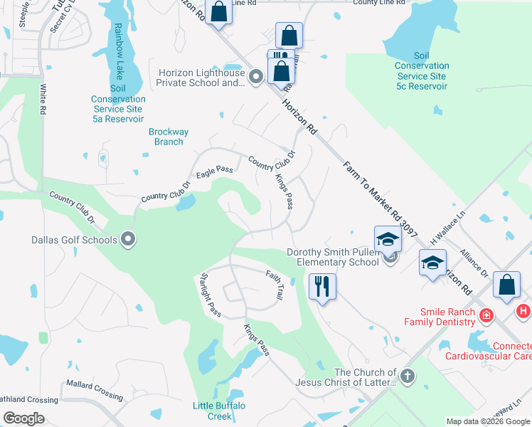map of restaurants, bars, coffee shops, grocery stores, and more near 809 White Buffalo Lane in Heath