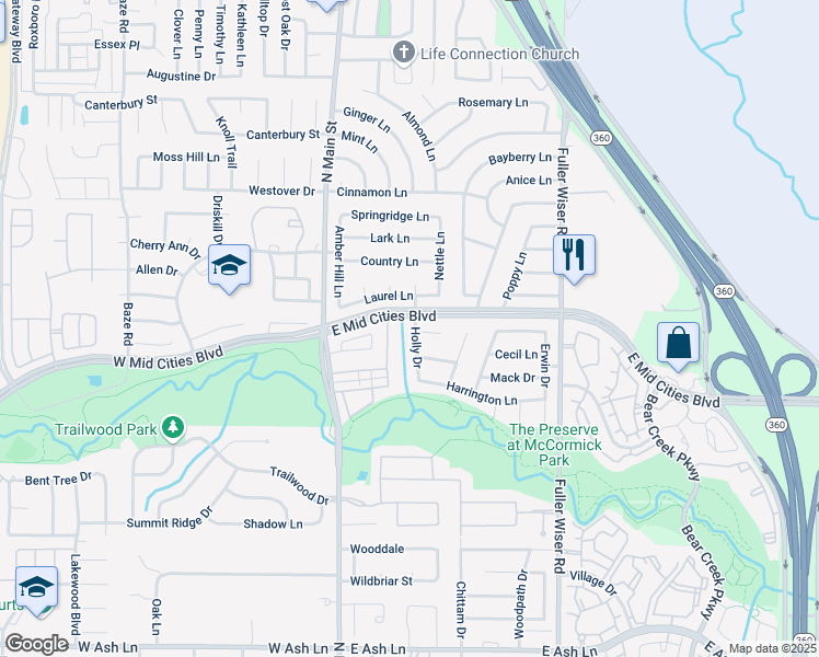 map of restaurants, bars, coffee shops, grocery stores, and more near 2309 Holly Drive in Euless