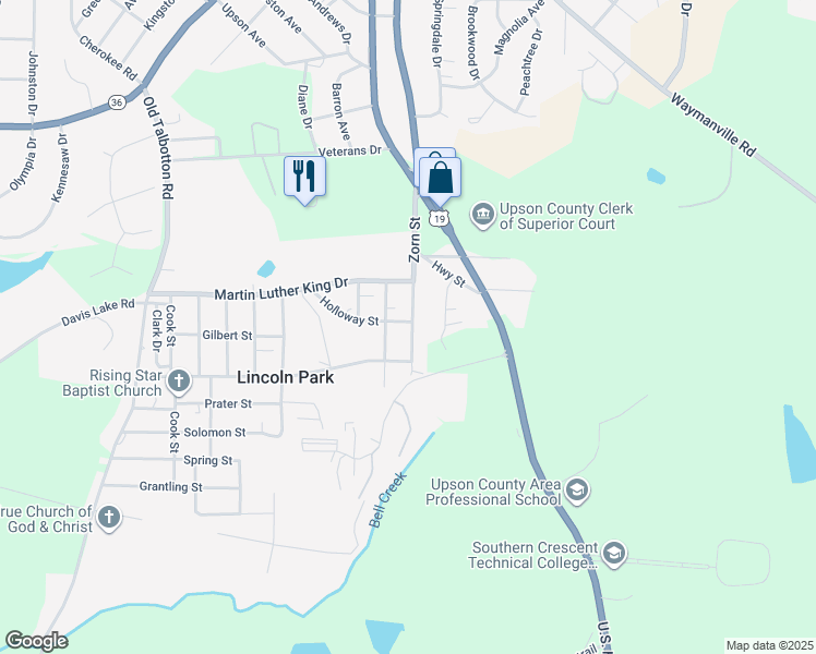map of restaurants, bars, coffee shops, grocery stores, and more near 1476 Zorn Street in Thomaston