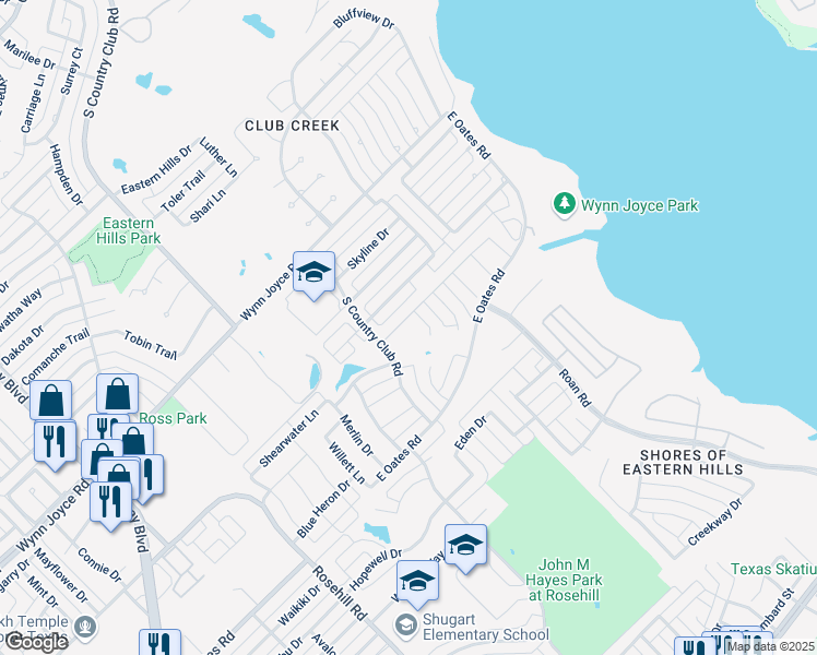 map of restaurants, bars, coffee shops, grocery stores, and more near 4410 Rosehill Road in Garland
