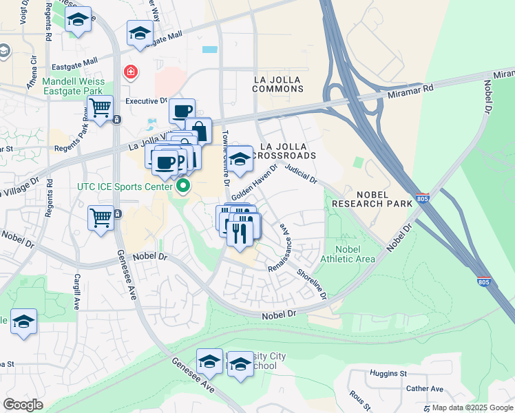 map of restaurants, bars, coffee shops, grocery stores, and more near 5512 Renaissance Avenue in San Diego