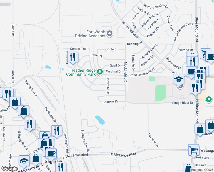 map of restaurants, bars, coffee shops, grocery stores, and more near 641 Partridge Drive in Saginaw