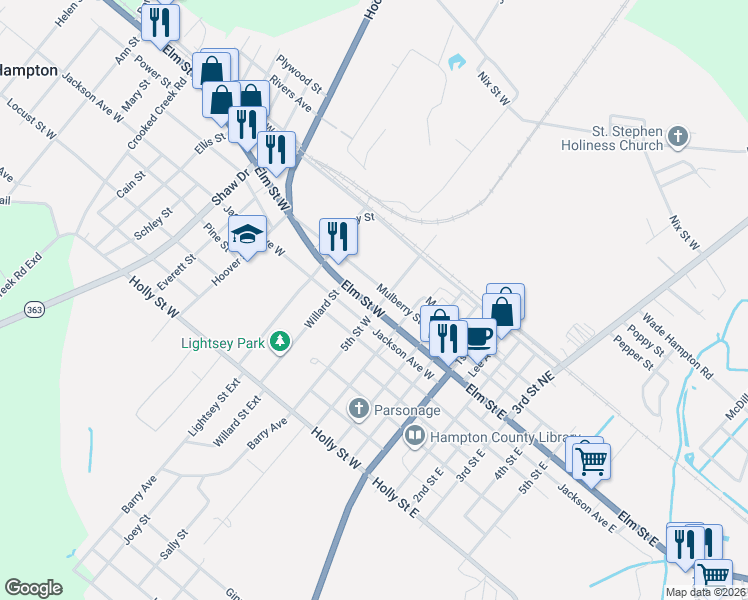 map of restaurants, bars, coffee shops, grocery stores, and more near 501 Mulberry Street West in Hampton
