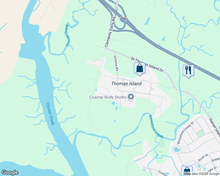 map of restaurants, bars, coffee shops, grocery stores, and more near 308 Coki Amalie Court in Charleston