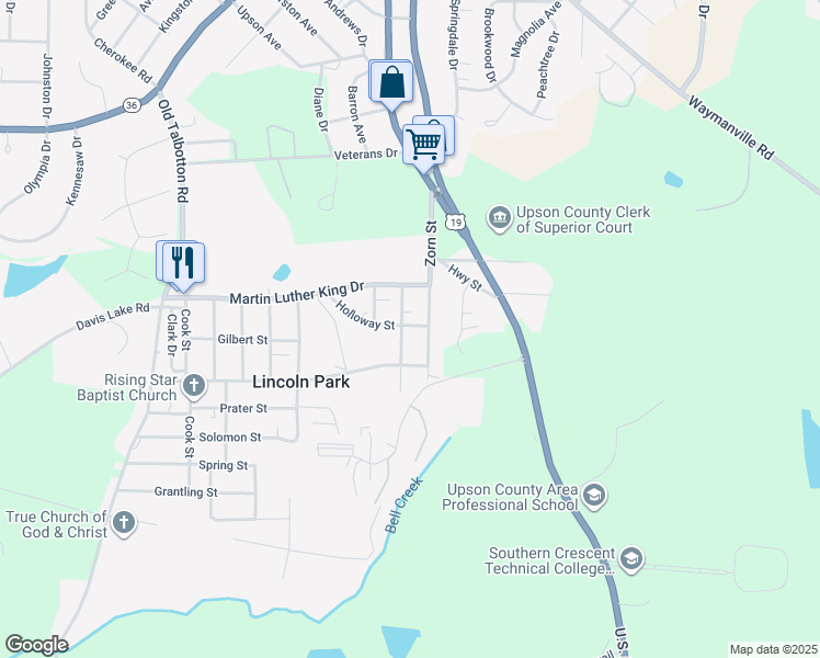 map of restaurants, bars, coffee shops, grocery stores, and more near 1476 Zorn Street in Thomaston