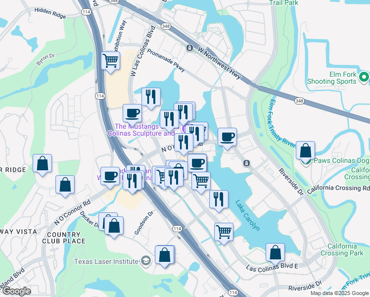 map of restaurants, bars, coffee shops, grocery stores, and more near 5228 North O'Connor Boulevard in Irving