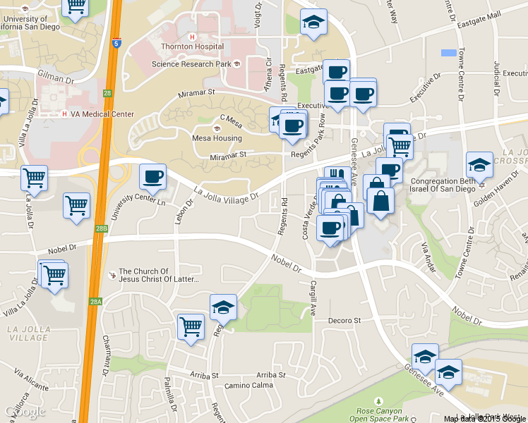 map of restaurants, bars, coffee shops, grocery stores, and more near 4024 Mahaila Avenue in San Diego
