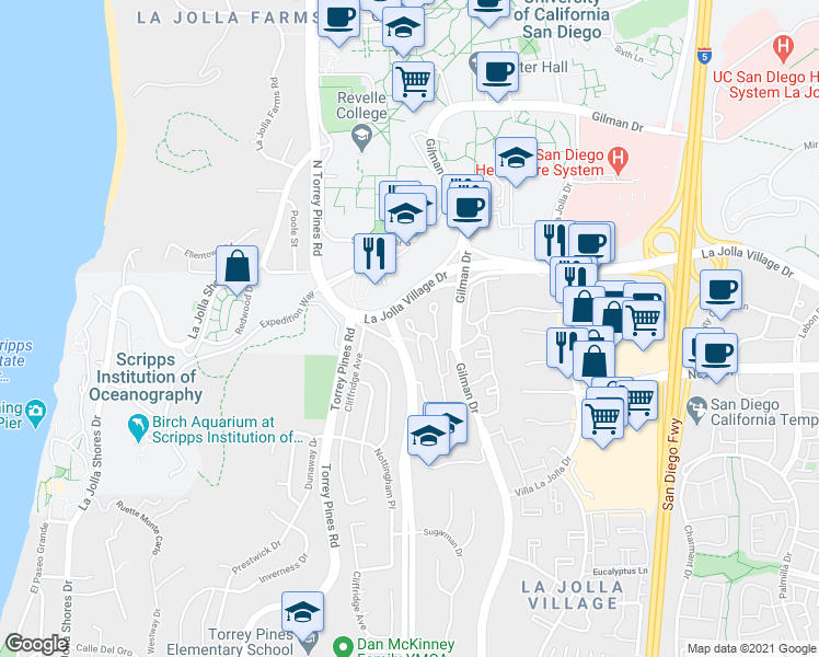 map of restaurants, bars, coffee shops, grocery stores, and more near 8952 Caminito Verano in San Diego
