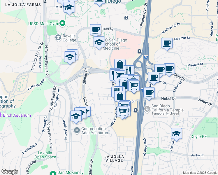 map of restaurants, bars, coffee shops, grocery stores, and more near in San Diego County