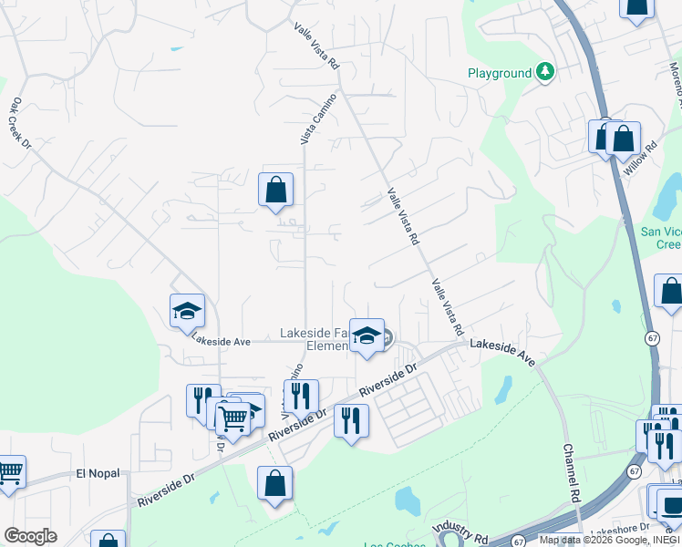 map of restaurants, bars, coffee shops, grocery stores, and more near 11889 Vista Coyote in Lakeside
