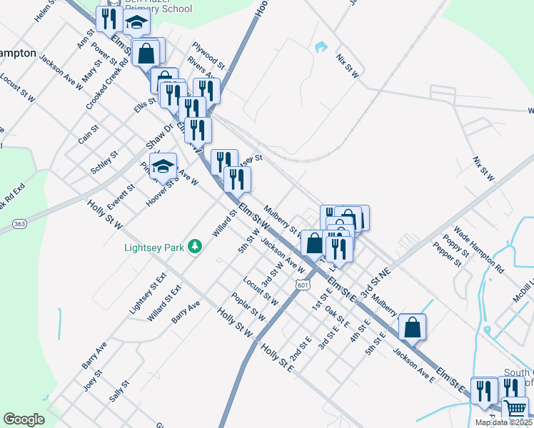map of restaurants, bars, coffee shops, grocery stores, and more near 501 Mulberry Street West in Hampton