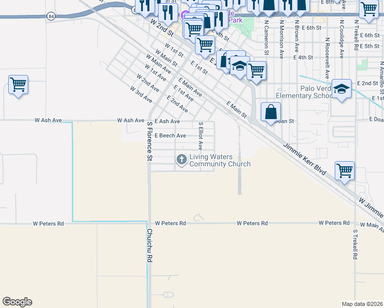 map of restaurants, bars, coffee shops, grocery stores, and more near 218 East Date Avenue in Casa Grande