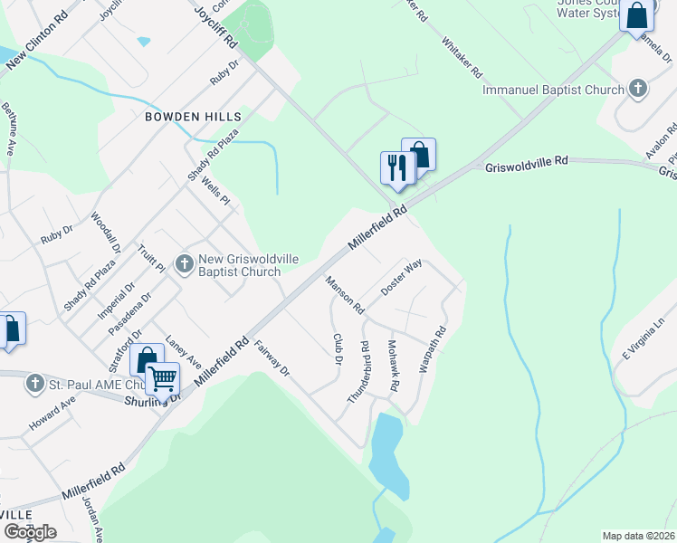 map of restaurants, bars, coffee shops, grocery stores, and more near 3403 Millerfield Rd in Macon