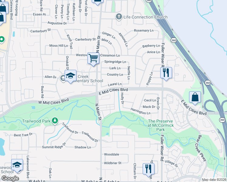 map of restaurants, bars, coffee shops, grocery stores, and more near 2309 Holly Drive in Euless