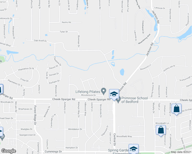 map of restaurants, bars, coffee shops, grocery stores, and more near Dundee Court in Colleyville