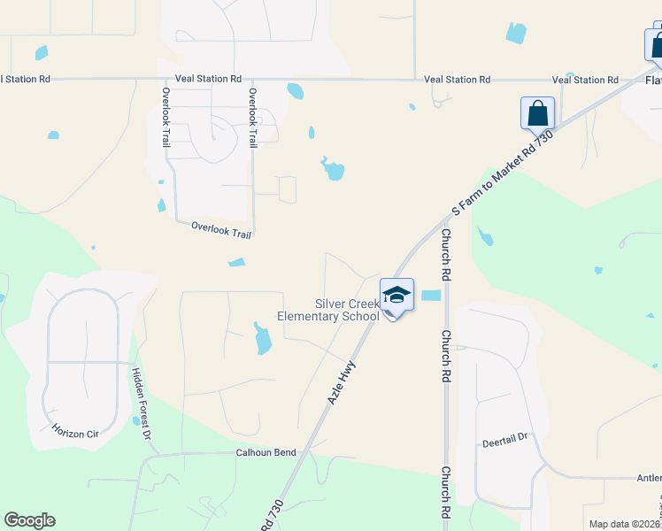 map of restaurants, bars, coffee shops, grocery stores, and more near 175 Overlook Trail in Azle