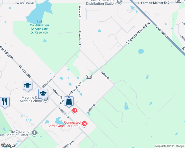 map of restaurants, bars, coffee shops, grocery stores, and more near Farm to Market 549 in Rockwall