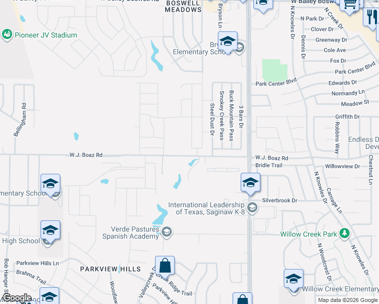 map of restaurants, bars, coffee shops, grocery stores, and more near 4829-4901 Wj Boaz Rd in Fort Worth