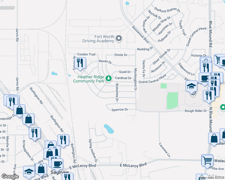 map of restaurants, bars, coffee shops, grocery stores, and more near 641 Partridge Drive in Saginaw