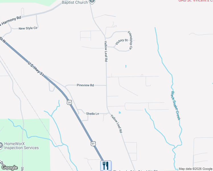 map of restaurants, bars, coffee shops, grocery stores, and more near 2831 Yellow Leaf Road in Clanton