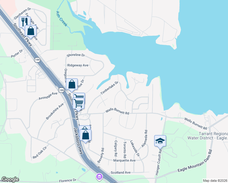 map of restaurants, bars, coffee shops, grocery stores, and more near 201 Valley View Court in Azle