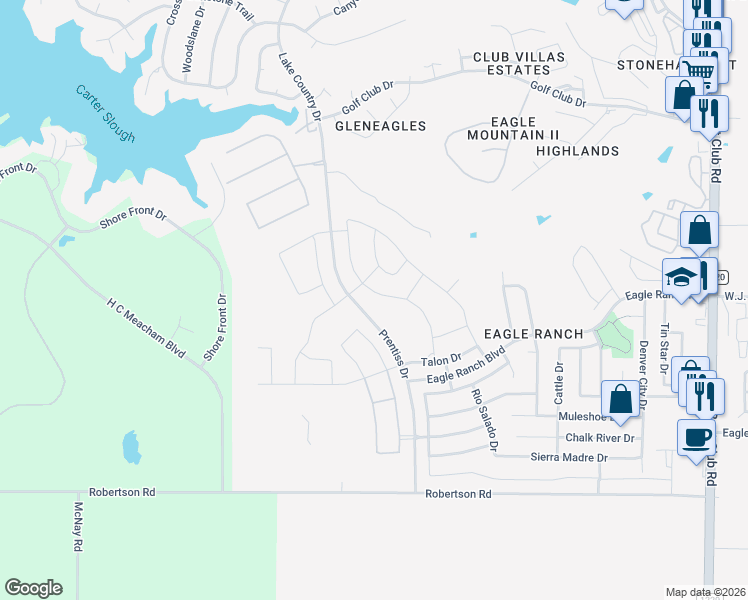 map of restaurants, bars, coffee shops, grocery stores, and more near 7325 Wayward Wind Drive in Fort Worth