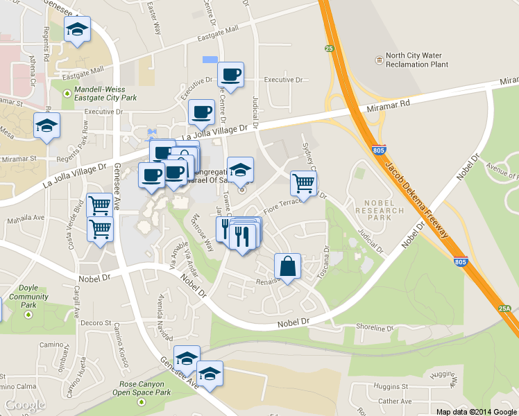 map of restaurants, bars, coffee shops, grocery stores, and more near 5512 Renaissance Avenue in San Diego