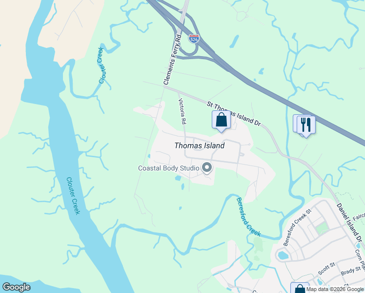 map of restaurants, bars, coffee shops, grocery stores, and more near 308 Coki Amalie Court in Charleston