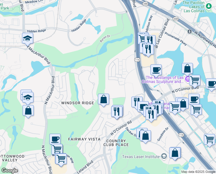 map of restaurants, bars, coffee shops, grocery stores, and more near 351 Phelps Dr in Irving