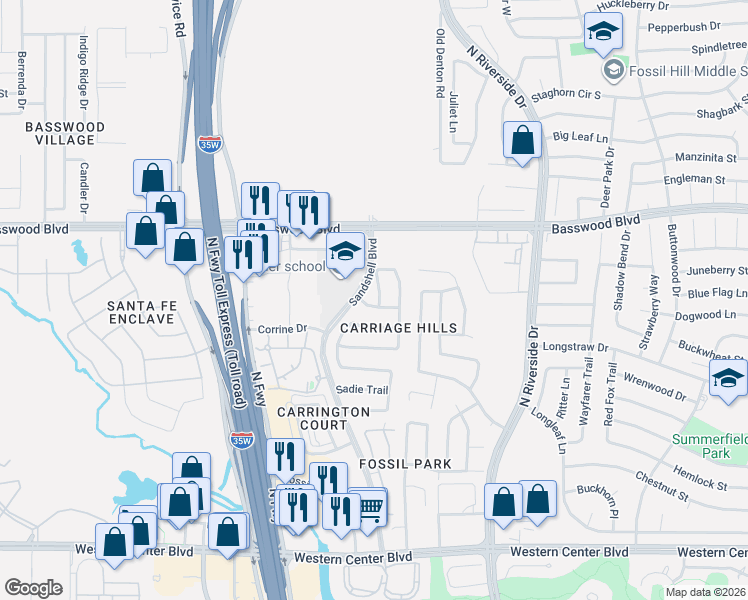 map of restaurants, bars, coffee shops, grocery stores, and more near 3228 Crofton Drive in Fort Worth